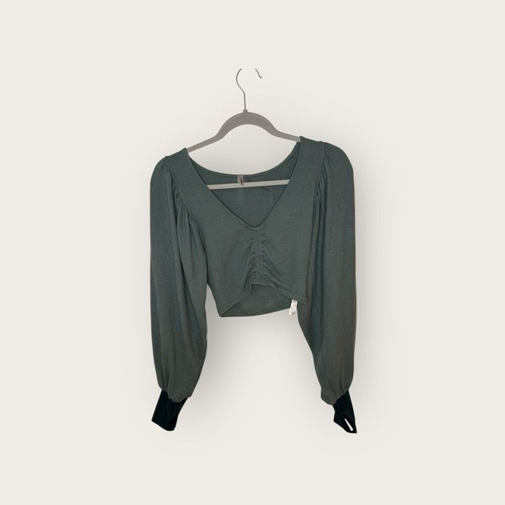 Free‎ People Movement Long Balloon Sleeve Crop Top Size XS